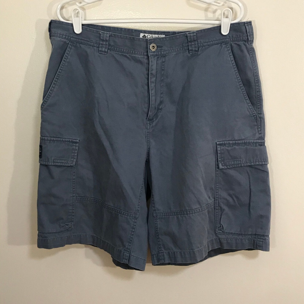 Columbia Men's Sz 36 Dusky Blue Cargo Shorts Front Back Pockets Zipper